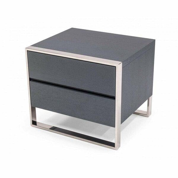 Homeroots Modern Gray & Stainless Steel Nightstand with Two Drawers 473035